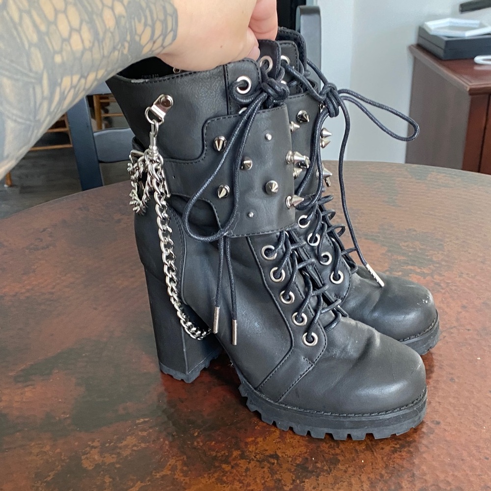 Current Mood Black Lace-Up Boots with Silver Accents